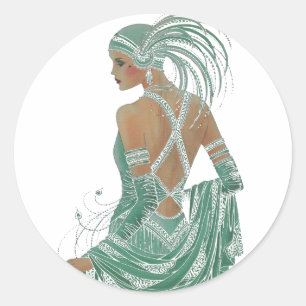 Sticker Rond Aperçu d'élégance : Conception de robe verte dos n