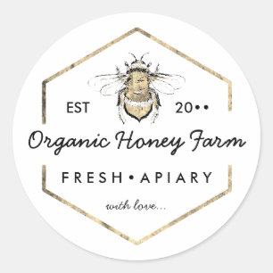 Sticker Rond Apiariste Gold Bumble Bee Honeypeb