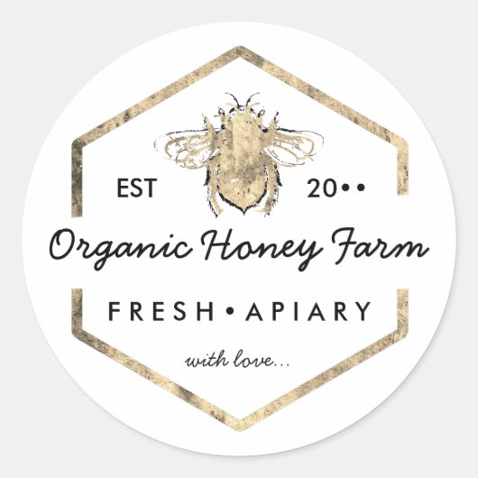 Sticker Rond Apiariste Gold Bumble Bee Honeypeb (Devant)