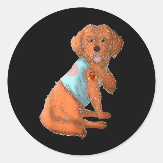 Sticker Rond Apoo I Loo Maman Tattoo Chien Chemise Fantastique (Devant)