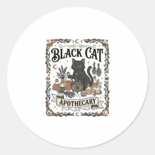 Sticker Rond Apothicaire Chat Noir Chat Sorcière Mystique Apoth