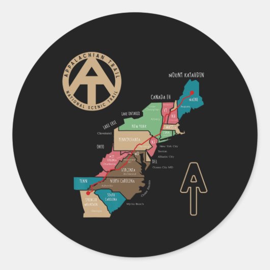Sticker Rond Appalachian Trail Hiking Map  (Devant)