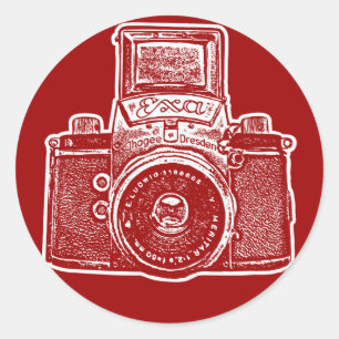 Sticker Rond Appareil-photo Allemand de l'Est II - rouge foncé