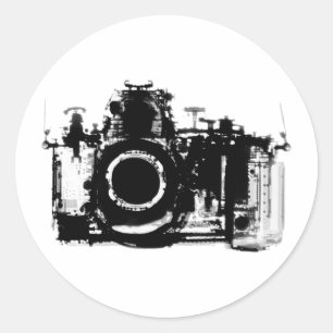 STICKER ROND APPAREIL PHOTO DE LA VISION X-RAY NOIR ET BLANC
