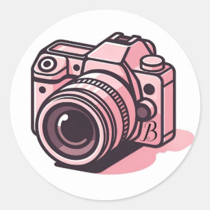 Sticker Rond Appareil Photo Numérique Reflex Pink Tendance Pers