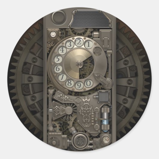 Sticker Rond Appareil Steampunk - Téléphone Rotary. (Devant)