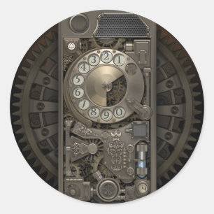 Sticker Rond Appareil Steampunk - Téléphone Rotary.