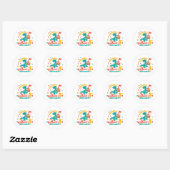 Sticker Rond Appartement 1er anniversaire Dino Party coloré (Feuille)