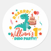 Sticker Rond Appartement 1er anniversaire Dino Party coloré (Devant)