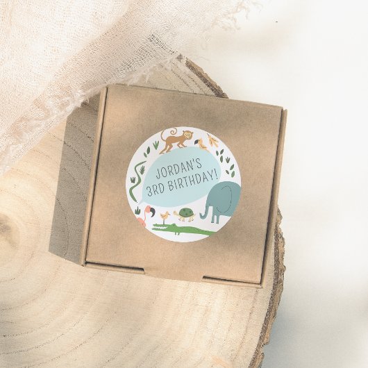 Sticker Rond Appelle Tous Les Animaux De Fête ! Fête d'annivers