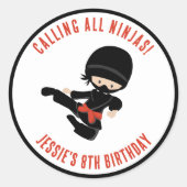 Sticker Rond Appelle tous les Ninjas ! Fête de l'anniversaire d (Devant)