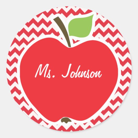 Sticker Rond Apple ; Alizarin Crimson Chevron (Devant)