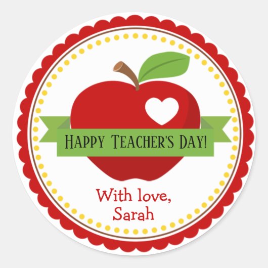 Sticker Rond Apple Personnalisé Enseignant Favoriser Cadeau (Devant)