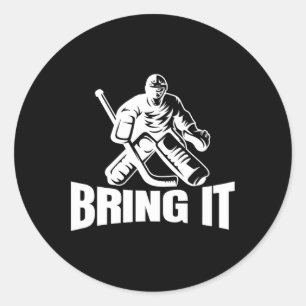 Sticker Rond Apporte-le Gardien de but de hockey sur glace Drôl