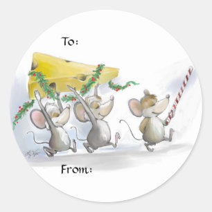 Sticker Rond Apporter Dans Le Cadeau Du Fromage De Noël