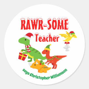 Sticker Rond Appréciation de l'enseignant de Noël Enfants Dinos
