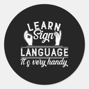 Sticker Rond Apprendre Langue des signes ASL Enseignant Sourde