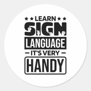 Sticker Rond Apprendre Langue Des Signes It' ; S Signal Très