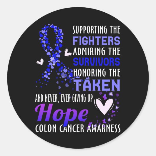 Sticker Rond Appuyer Les Combattants Colon Cancer Awareness Col (Devant)