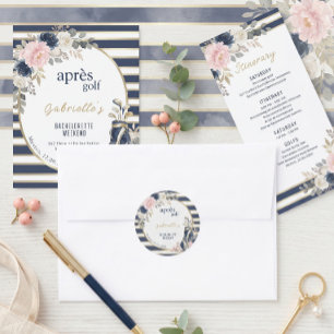 Sticker Rond Après Golf Bachelorette Bleu Élégant Prépa Floral