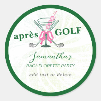 Sticker Rond Aprés Golf Martini Coquette Bow Bachelorette Party