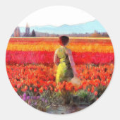 Sticker Rond Après-midi dans les champs de tulipes (Devant)