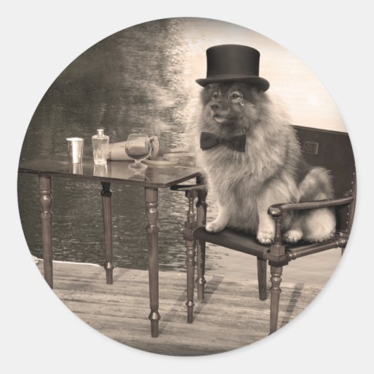 Sticker Rond Après-midi de Keeshond Gentleman (Devant)