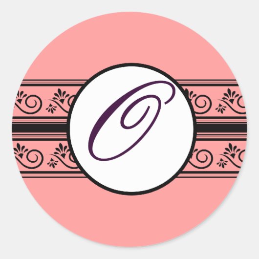 Sticker Rond Apricot Monogramme Mariage Bordures N'importe quel (Devant)