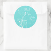 Sticker Rond Aqua Bleu et Blanc Floral Mariage Favoriser (Sac)