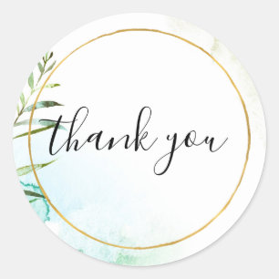 Sticker Rond Aqua Bliss Feuille Merci aquarelle