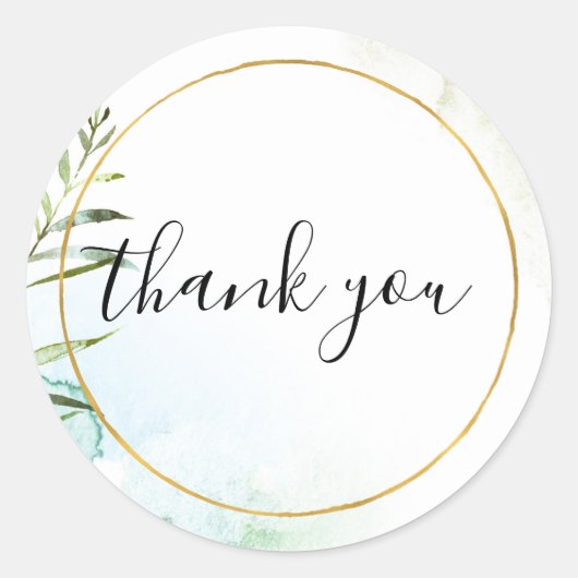 Sticker Rond Aqua Bliss Feuille Merci aquarelle (Devant)