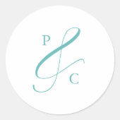 Sticker Rond Aqua Blue Ampersand Monogram Envelope Seals (Devant)