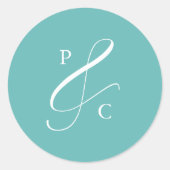 Sticker Rond Aqua Blue Ampersand Monogram Envelope Seals (Devant)
