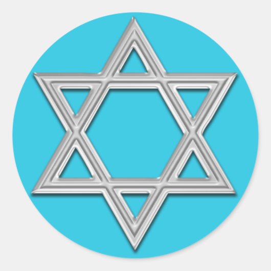 Sticker Rond Aqua Blue avec Silver Star de David Bat mitzvah (Devant)
