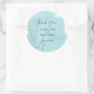 Sticker Rond Aqua Blue Botanical Watercolor Mariage de lavage