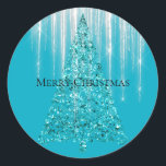 Sticker Rond Aqua Blue Icicles Sparkle Christmas Tree<br><div class="desc">Aqua Blue Icicles Sparkle Glitz Glam Arbre de Noël</div>