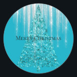 Sticker Rond Aqua Blue Icicles Sparkle Christmas Tree<br><div class="desc">Aqua Blue Icicles Sparkle Glitz Glam Arbre de Noël</div>