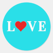 Sticker Rond Aqua Blue LOVE Heart (Devant)