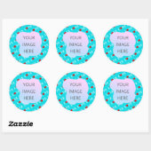 Sticker Rond Aqua Blue LOVE Modern Chic (Feuille)