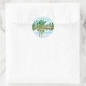 Sticker Rond Aqua Blue Mint White Palm Trees Parties scintillan (Sac)