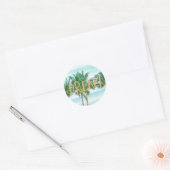 Sticker Rond Aqua Blue Mint White Palm Trees Parties scintillan (Enveloppe)