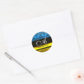 STICKER ROND AQUA BLUE OR NOIR BLACÉ BLACK DOMMASK MONOGRAM (Enveloppe)