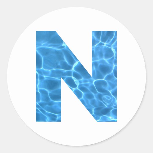 Sticker Rond Aqua Blue Piscine Photo Monogramme N (Devant)