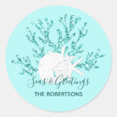 Sticker Rond Aqua Blue Seas and Greetings Christmas (Devant)
