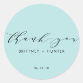 Sticker Rond Aqua Blue Simple Elegant Merci Mariage (Devant)