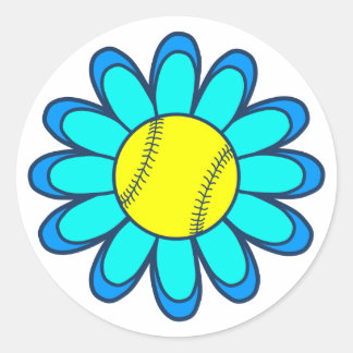 Sticker Rond Aqua Blue Softball Girl