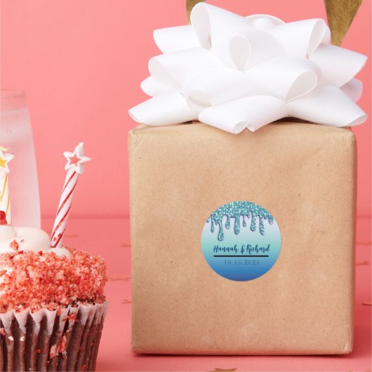 Sticker Rond Aqua Blue Sparkle Parties scintillant Drift Mariag (Fête)