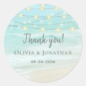 Sticker Rond Aqua Blue String Lights Beach Wedding (Devant)