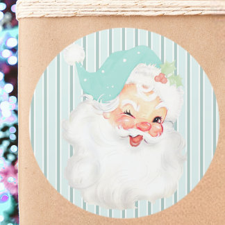 Sticker Rond Aqua Blue Vintage Winking Noël du Père Noël