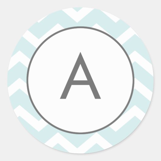 Sticker Rond Aqua Blue Zig Zag Chevron Motif Monogramme (Devant)